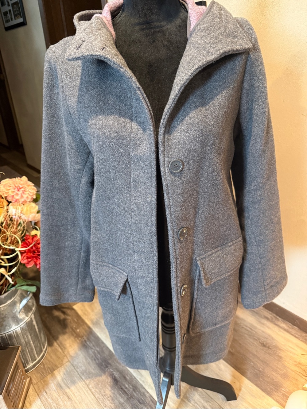 American Eagle Outfitters Women's Gray Pea Coat with Hood
